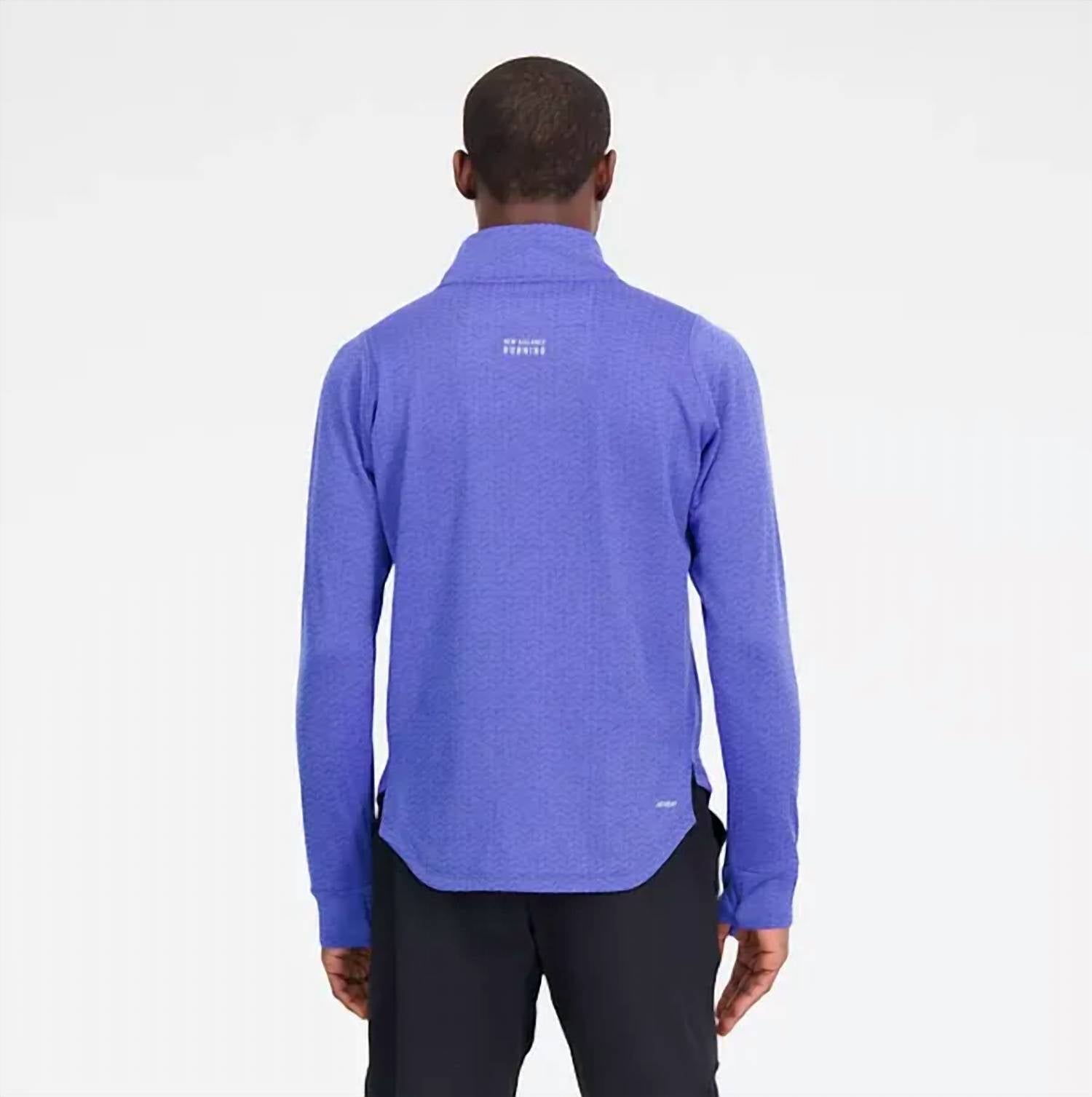 New Balance Heat Grid Half Zip Top in marine blue heather - men's shirt - detail view
