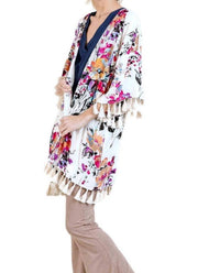 Umgee - Floral Frayed Tassel Kimono - Plus