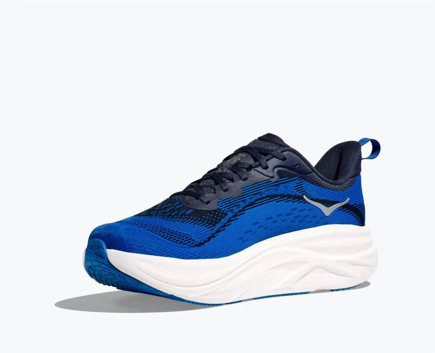 Hoka Men's Skyflow Shoe in varsity navy electric cobalt - men's shoe - detail view