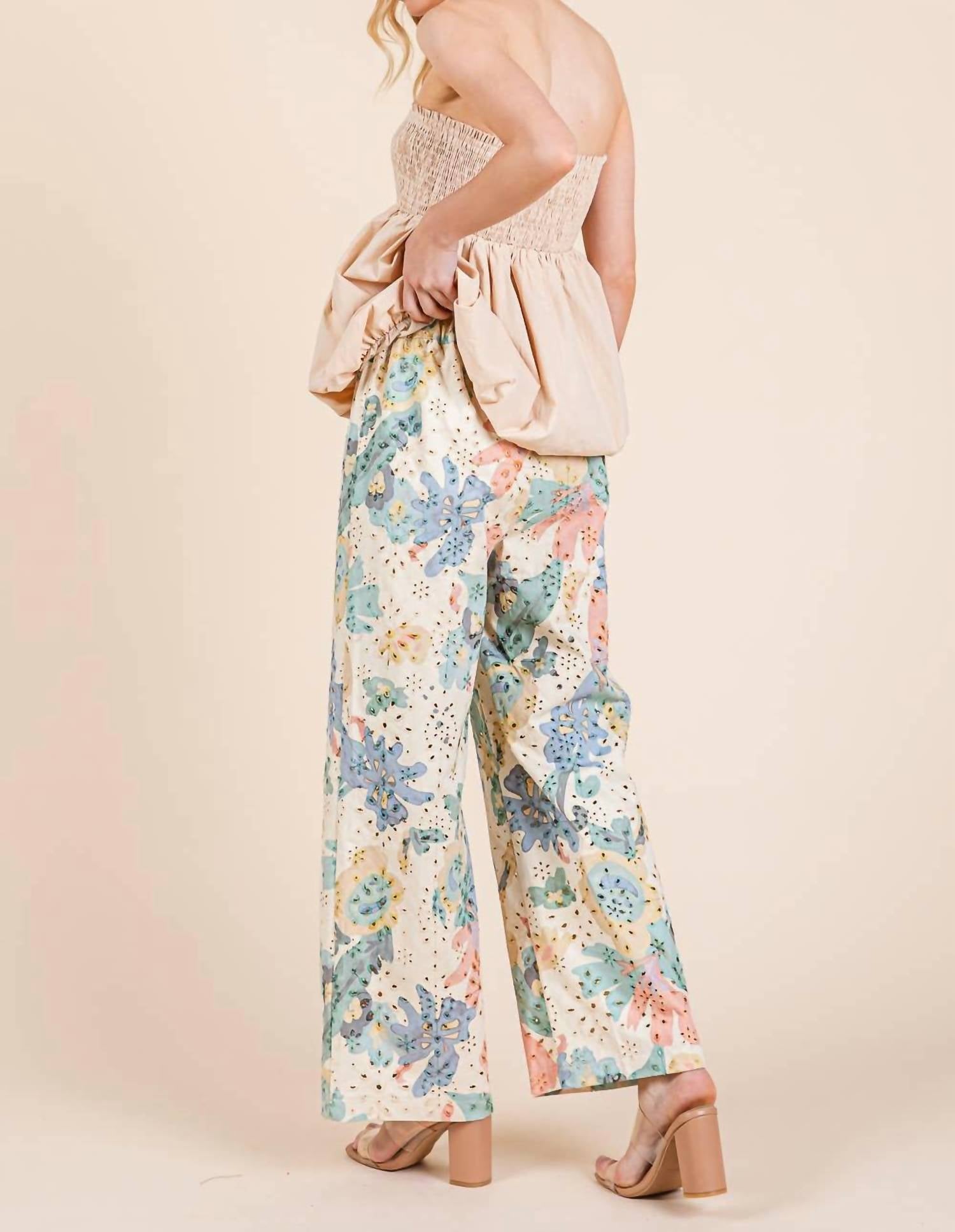 Geegee - Women's Floral Eyelet Lace Straight Leg Pants