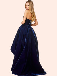 Sherri Hill - Rich Velvet High-low Gown With Beaded Bow Pockets