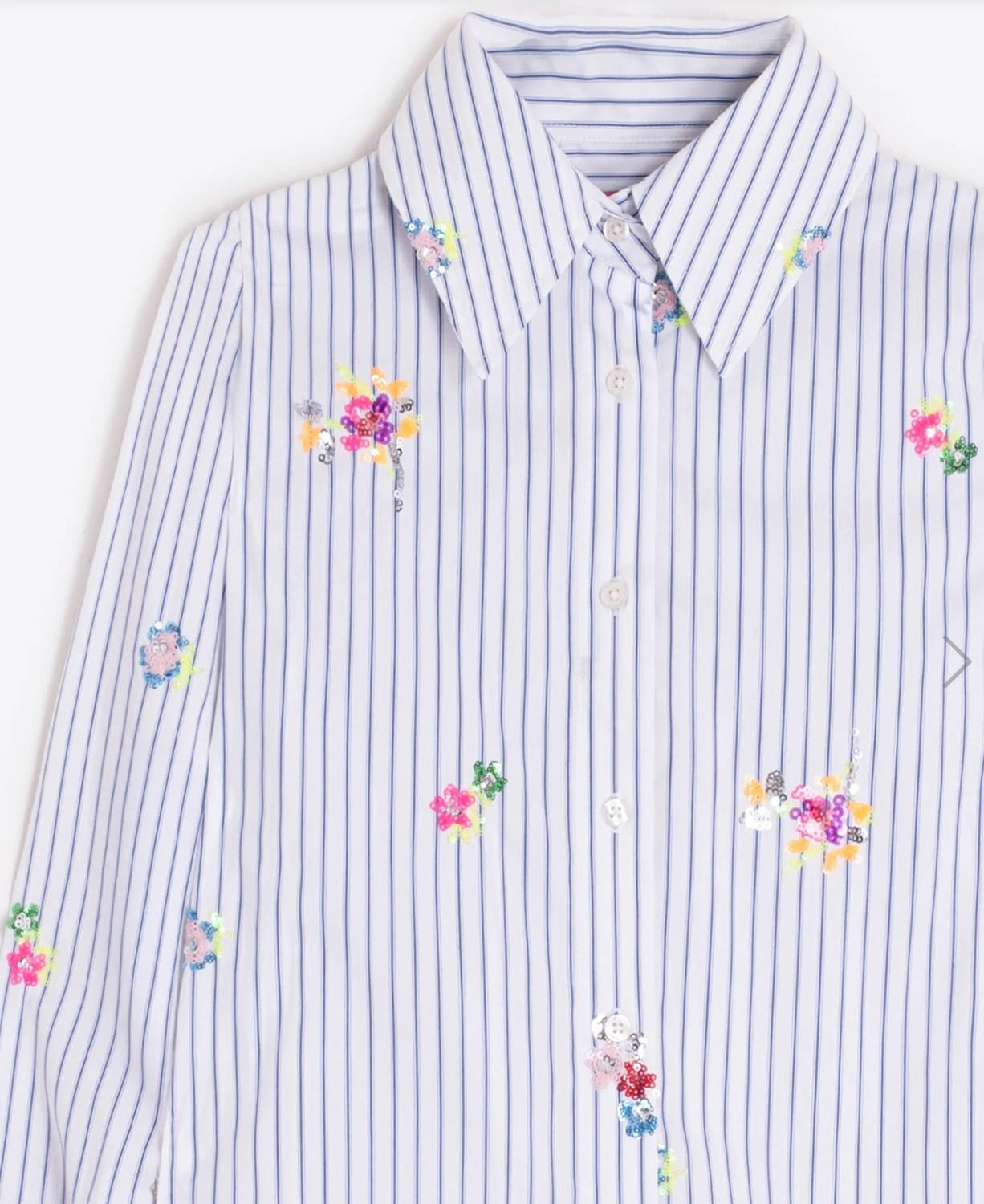 Vilagallo - Women's Mafalda Rayas Striped Shirt With Floral Sequin Detailing