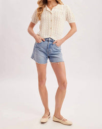 Bluivy - Pointelle Button Down Shirt Knit Cardigan