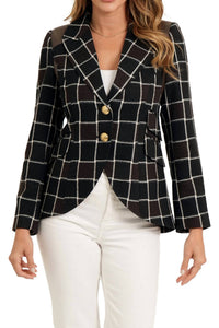 LOVE TOKEN Window Pane Vegan Leather Trim Blazer in multi - women's jacket - alternate view
