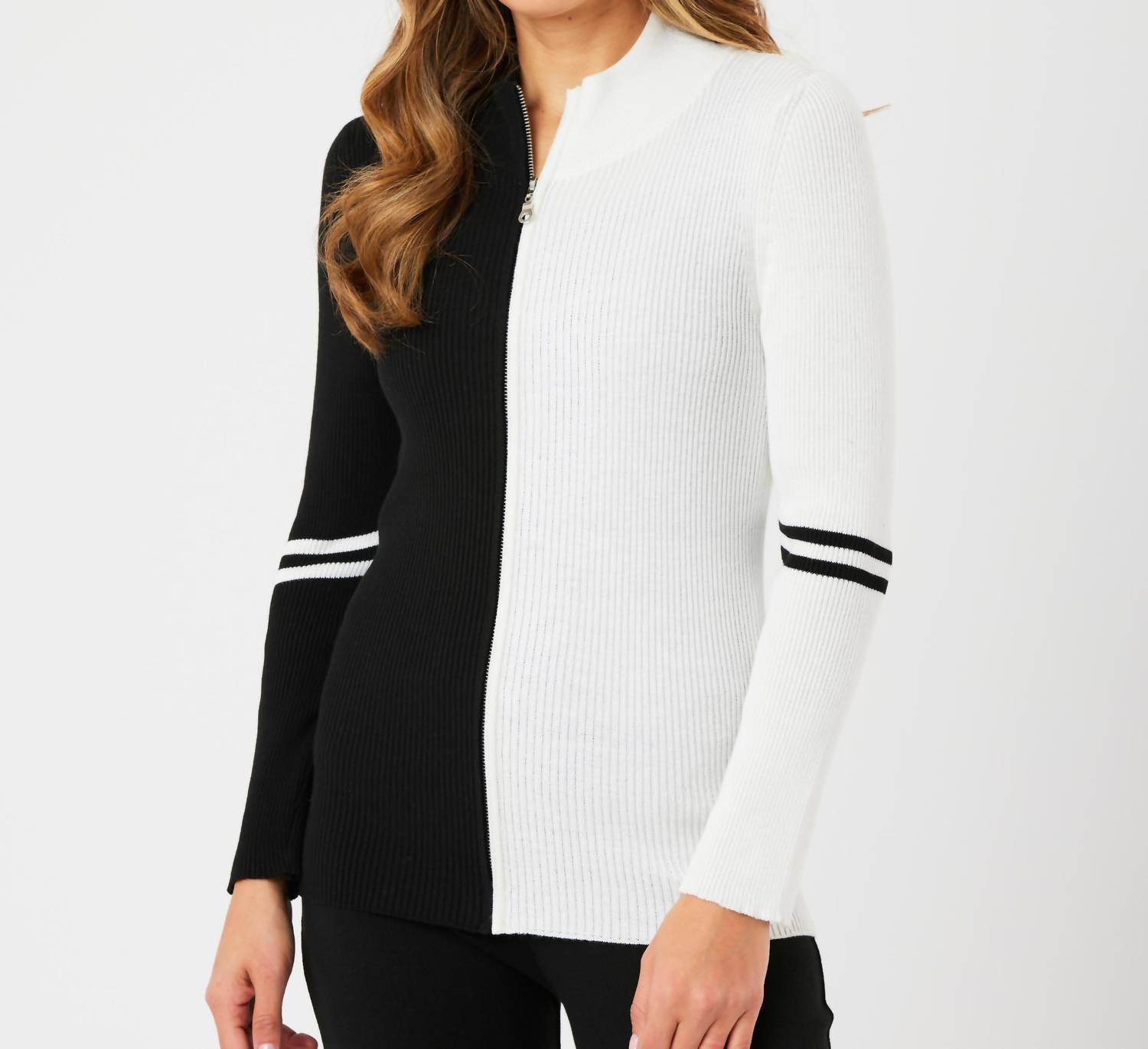 Angel Apparel - Two Tone Ribbed Zip Up Cardigan