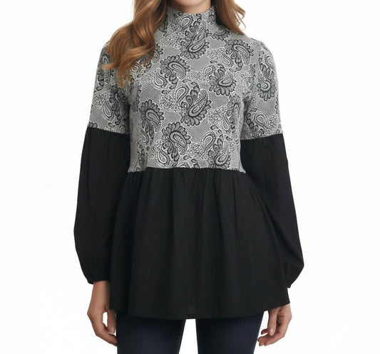 Ryu - Button Back Paisley Print High Neck Blouse