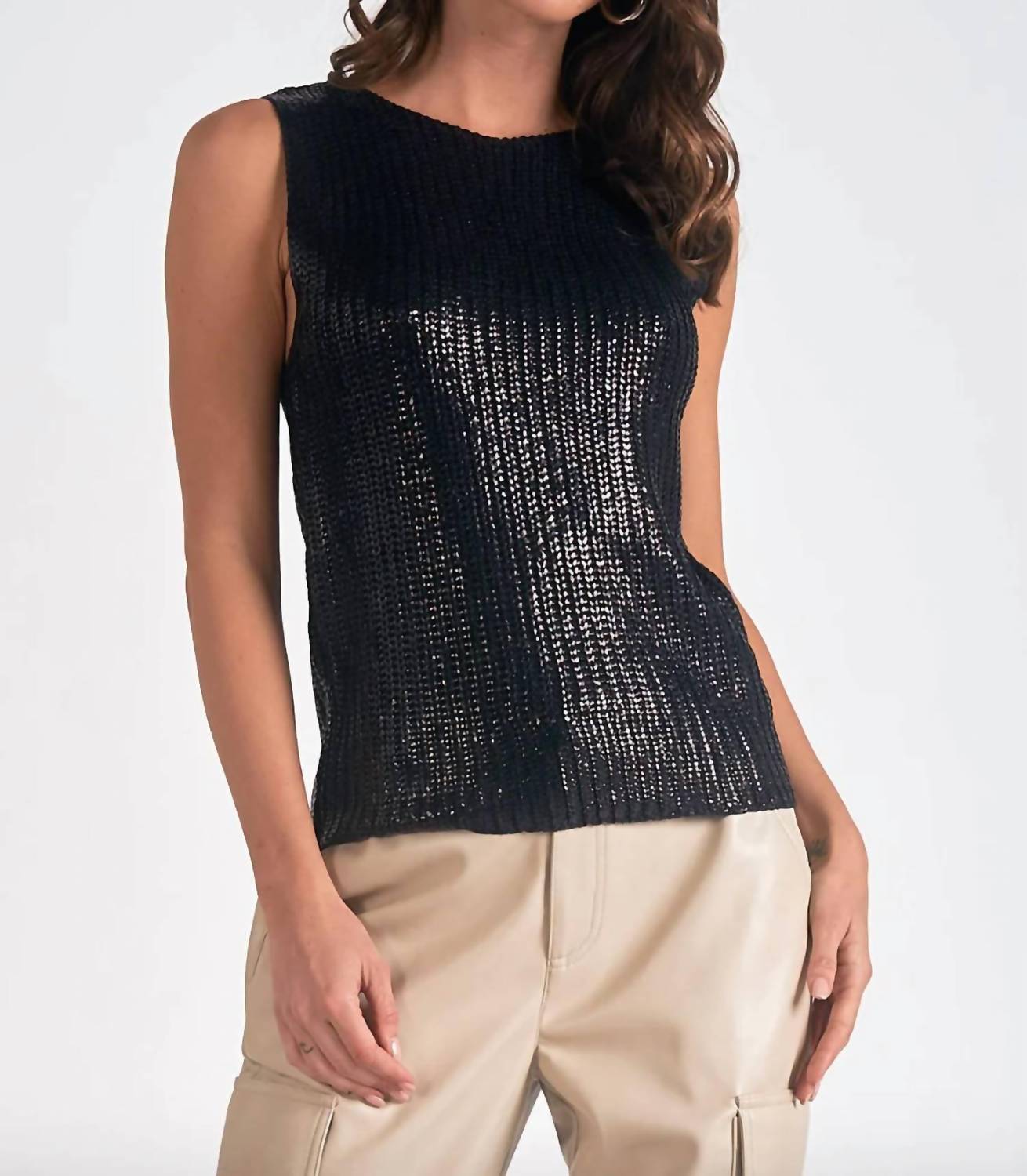 Elan - Metallic Crewneck Sweater Tank