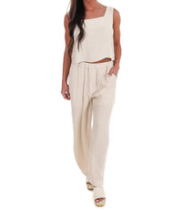 Blu Pepper - Breezy Escape Square Neck Top And Wide Leg Pants Two Piece Set