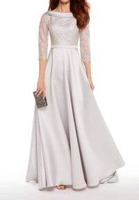 ALYCE PARIS Shimmering Sequin Boatneck Lace Gown in silver - women's dress