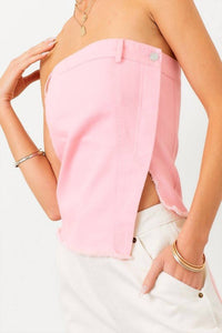 Baby Pink - Strapless Pink Denim Tube Top