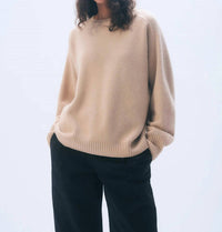 White + Warren Oversized Saddle Sleeve Crewneck Sweater in muted camel - women's sweater - detail view