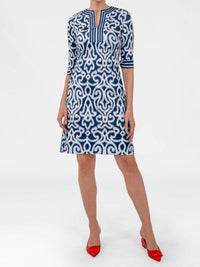 GRETCHEN SCOTT Split Neck Mini Dress in navy and white - women's dress - view 5