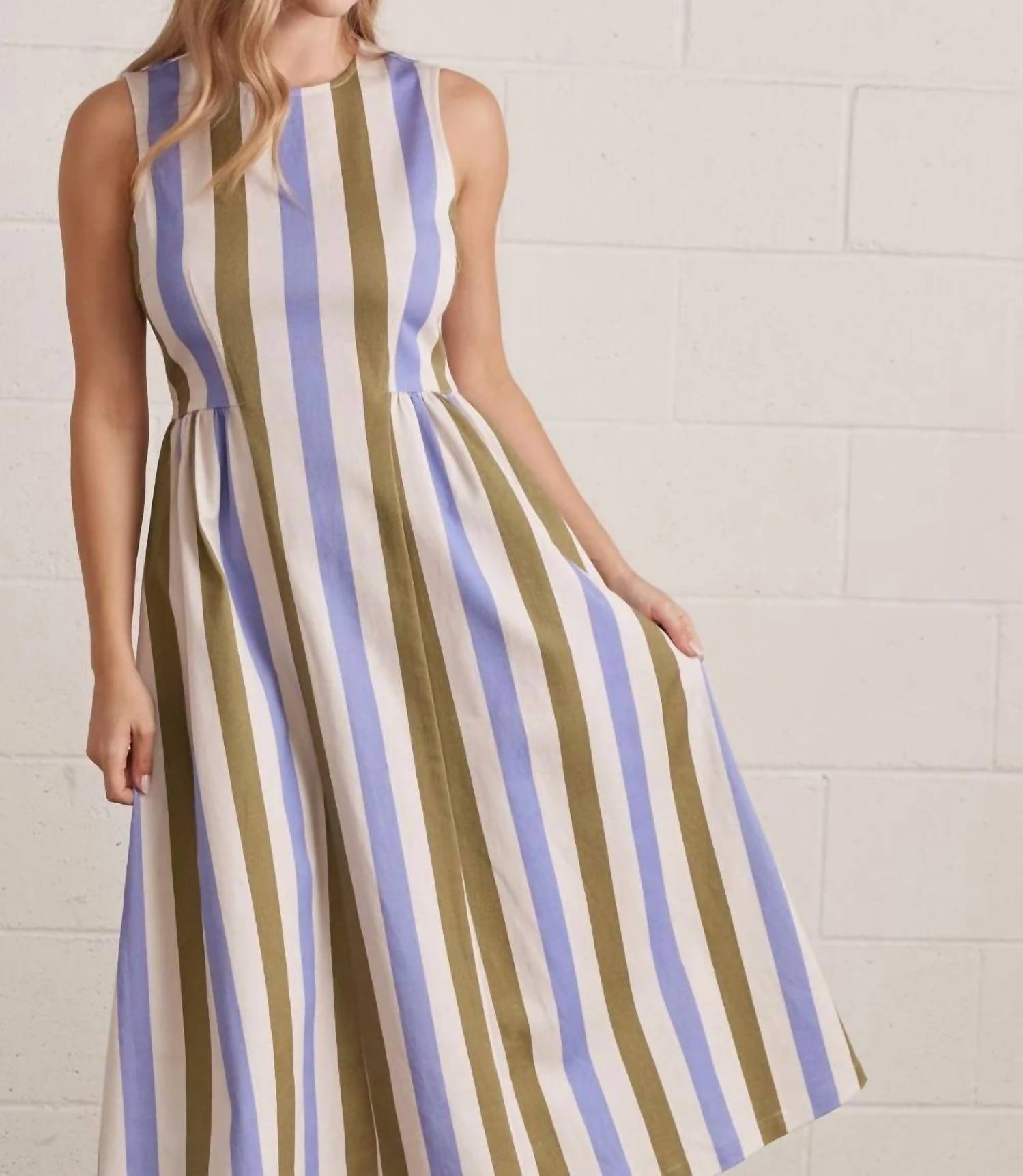 Entro - Striped Sleeveless Midi Dress