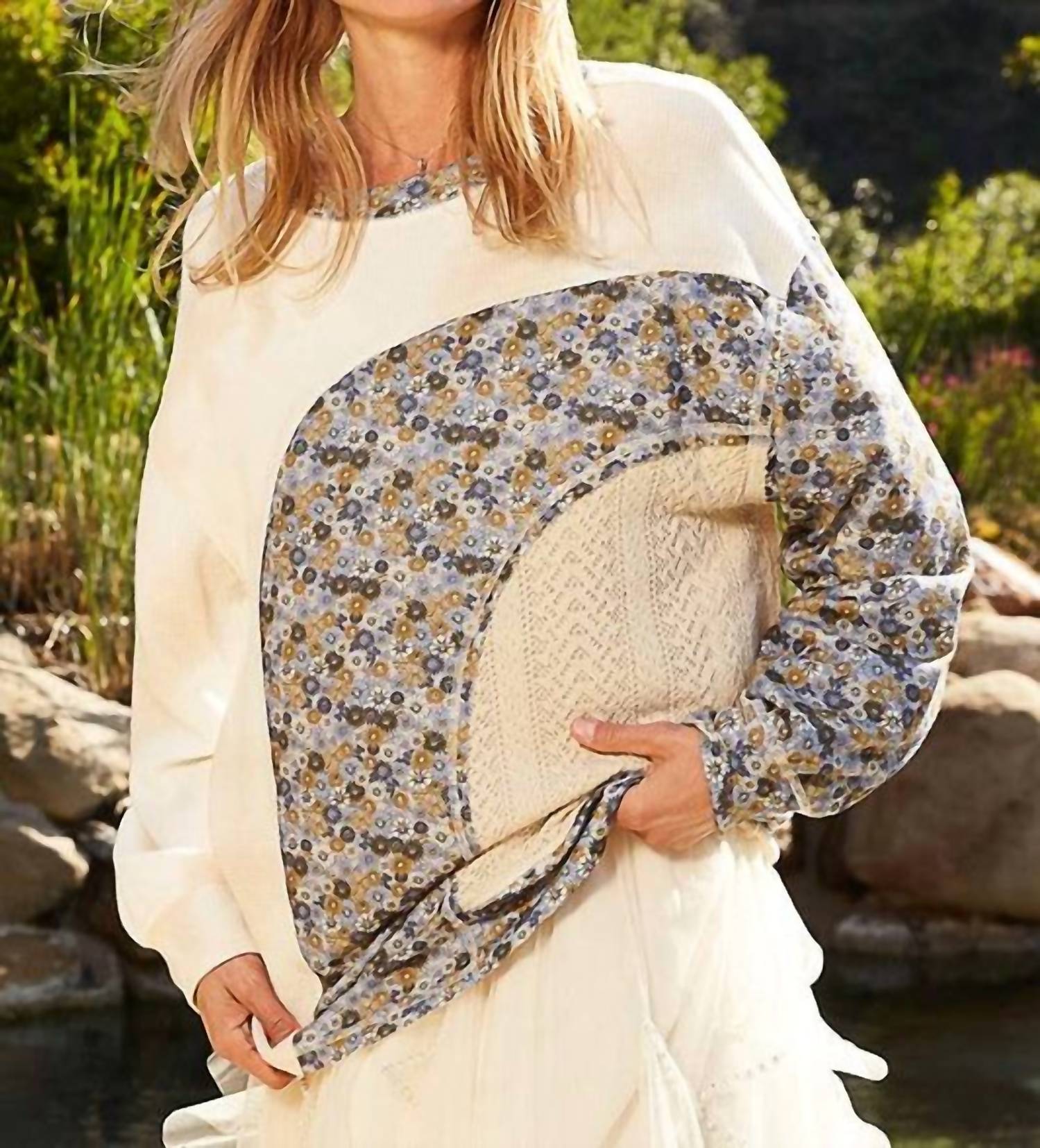 Pol - Mazy Oversize Long Sleeve Floral Contrast Thermal Top