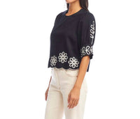 Karen Kane - Tesni Three Quarter Sleeve Embroidered Scallop Top