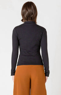 Dex Ribbed Mock Neck Top in black hoc winter - women's long sleeve top - alternate view