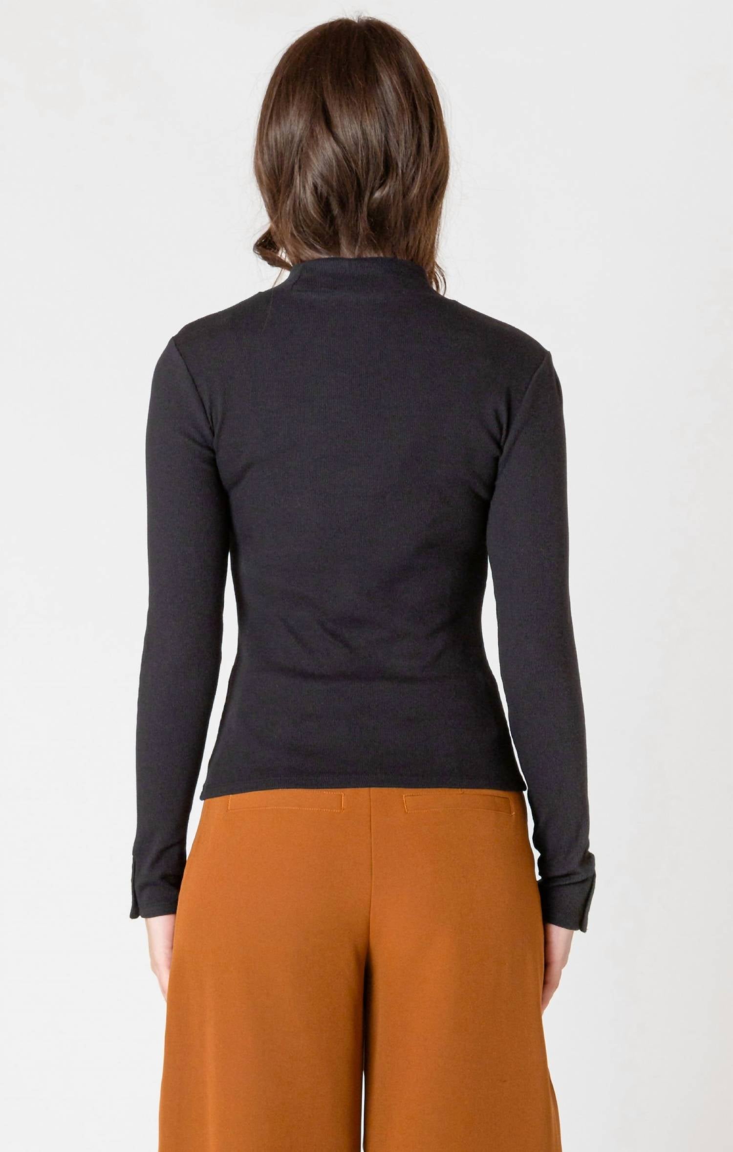 Dex Ribbed Mock Neck Top in black hoc winter - women's long sleeve top - alternate view