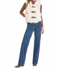 Rock & Roll Denim Faux Fur Vest in eggshell - women's jacket