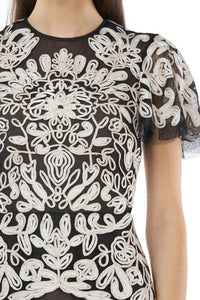 Js Collections - Women's Crew Neck Embroidered Mesh Dress