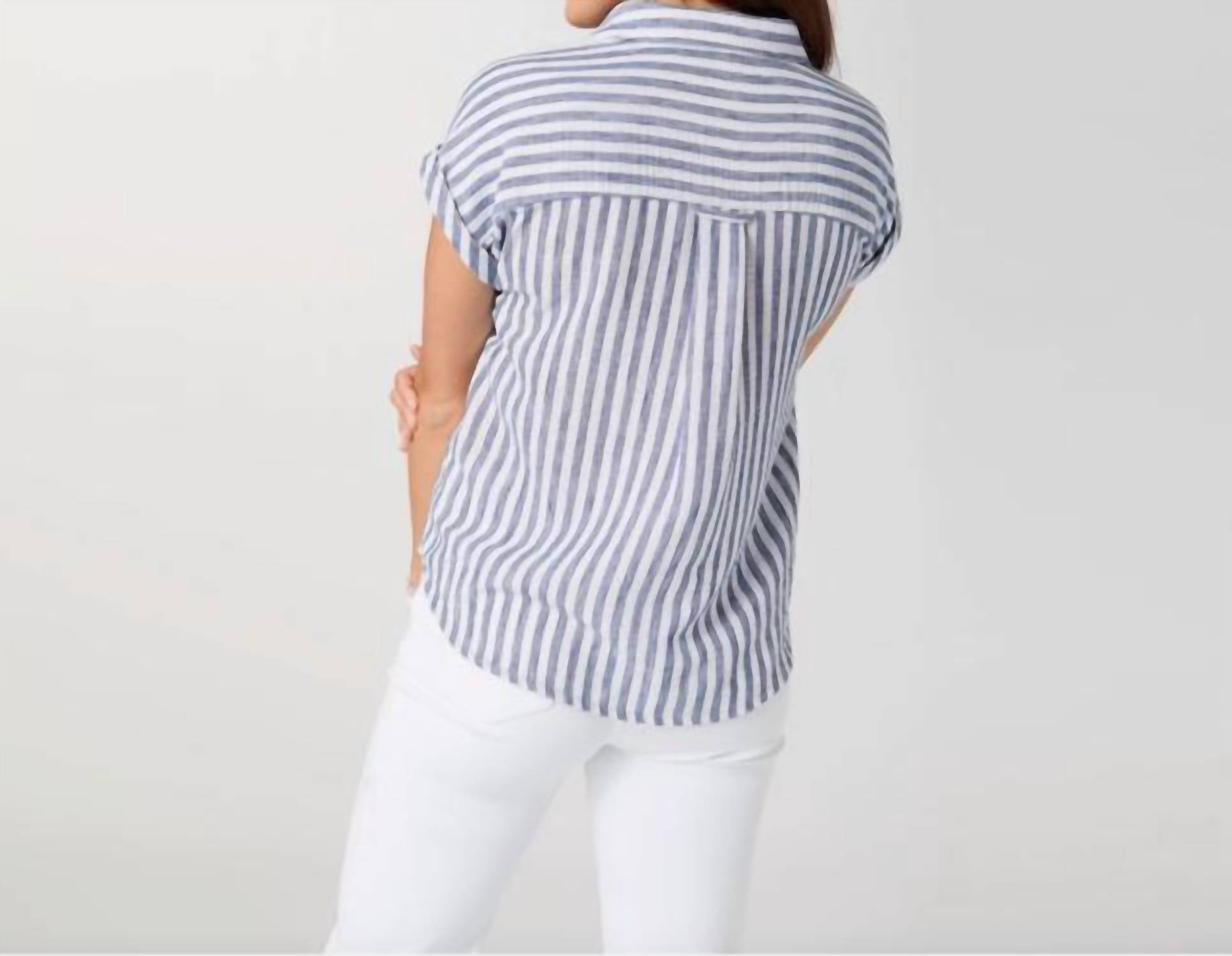 Coco + Carmen - Reagan Cap Sleeve Striped Collared Top