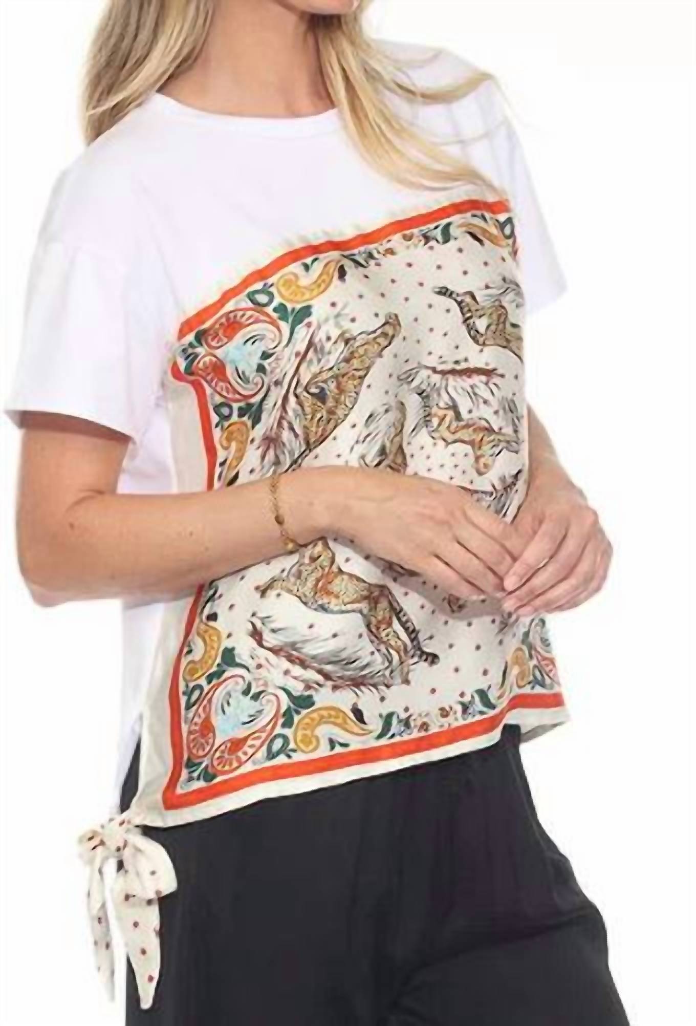 FLORA ASHLEY In And You Out Blouse in and you out blouse in white cheetah - women's t-shirt - detail view
