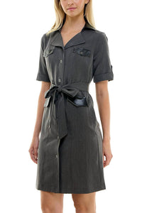 Sharagano - Notched Collar Short Roll Tab Sleeve Matte Jersey Dress