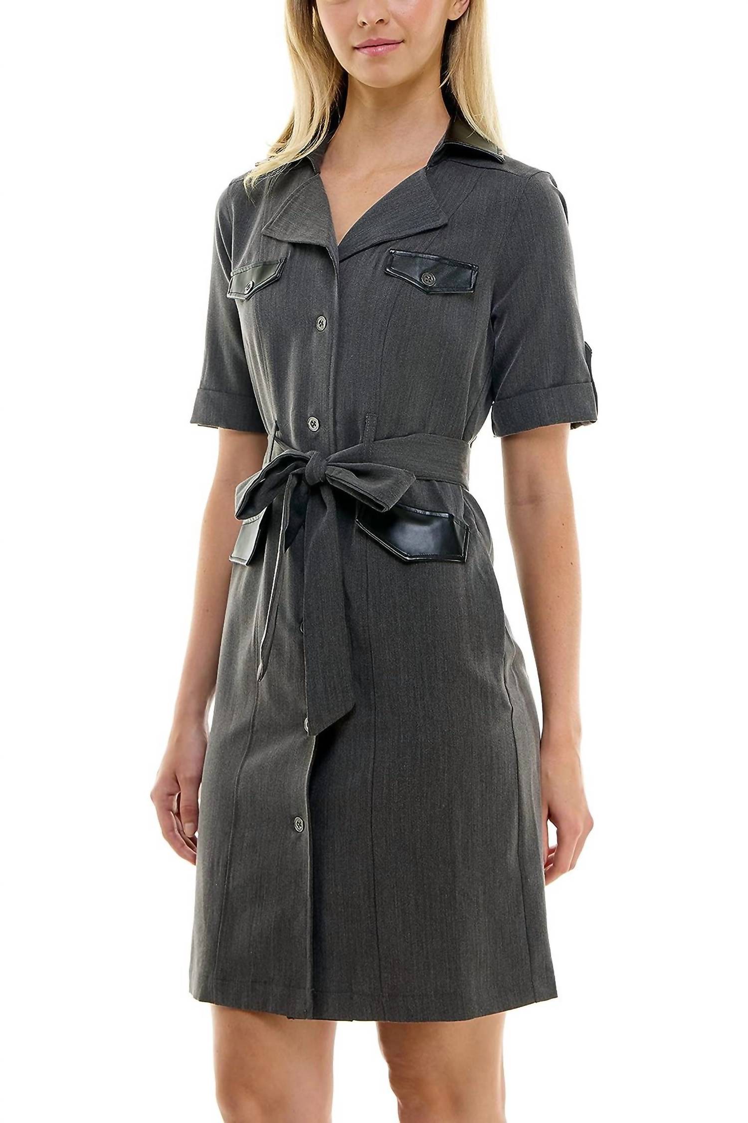 Sharagano - Notched Collar Short Roll Tab Sleeve Matte Jersey Dress