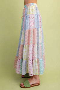 Easel - Patchwork Chiffon Tiered Maxi Skirt
