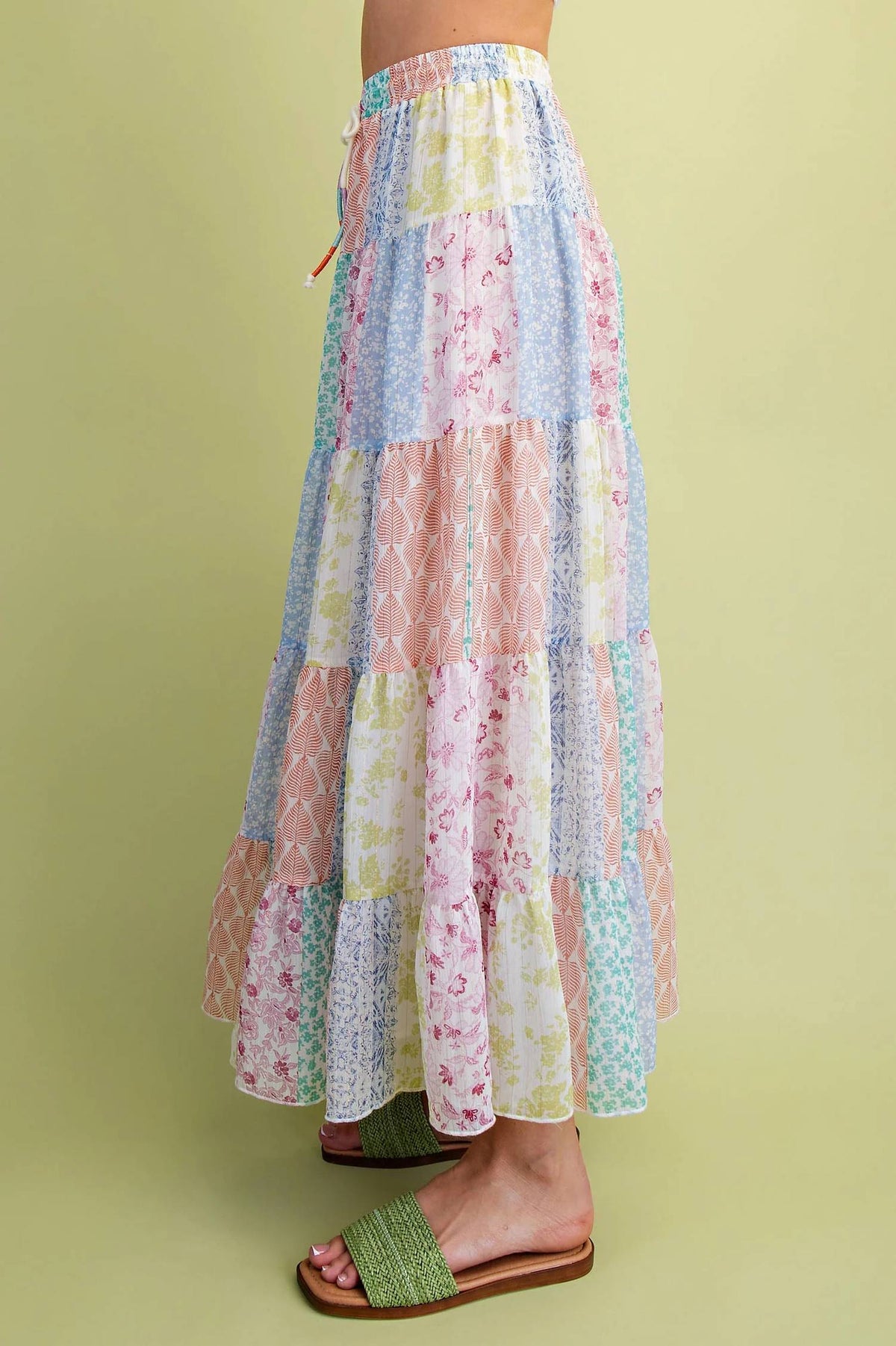 Easel - Patchwork Chiffon Tiered Maxi Skirt