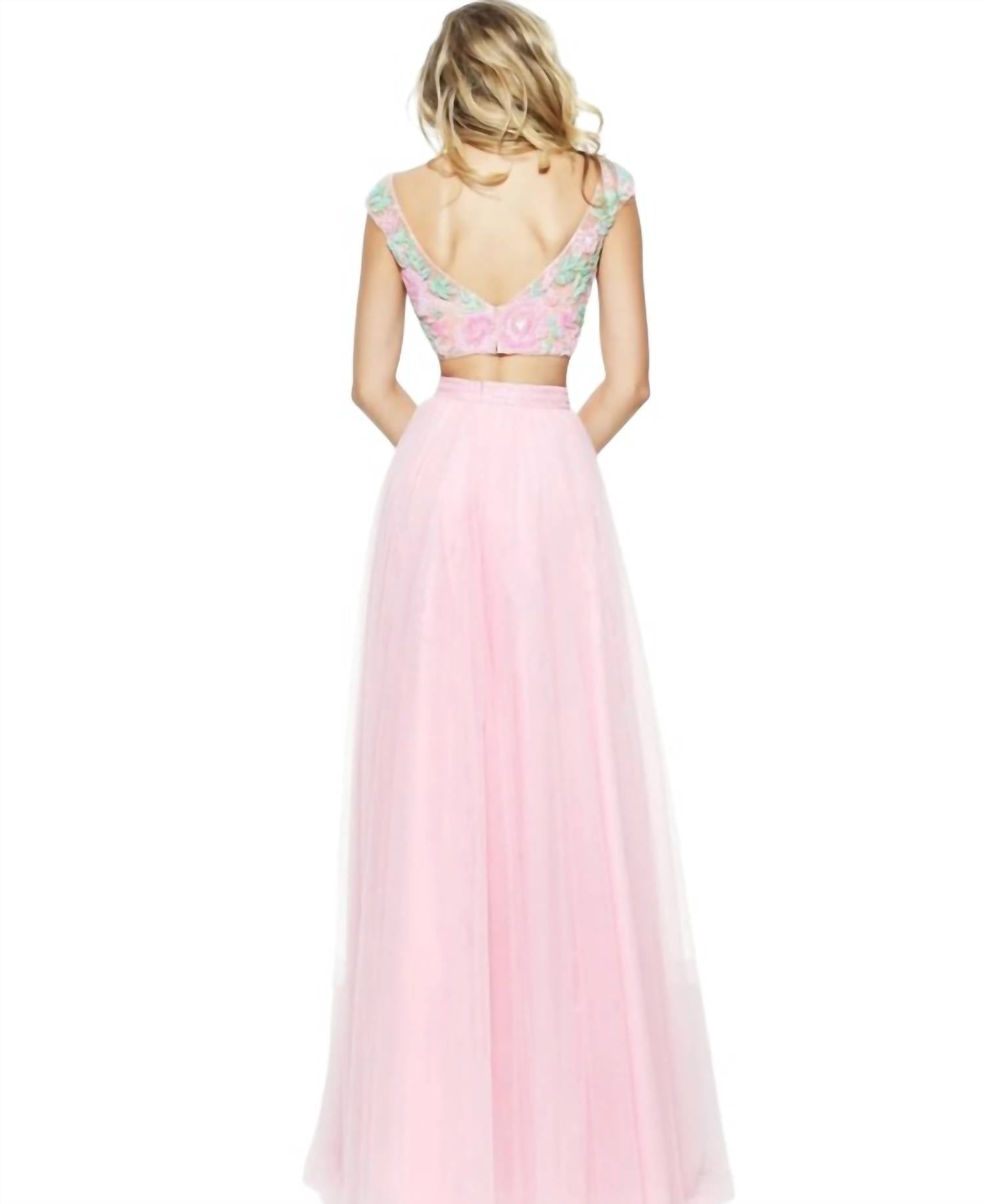 Sherri Hill Floral Beaded Two Piece Gown in pink - women's dress - detail view