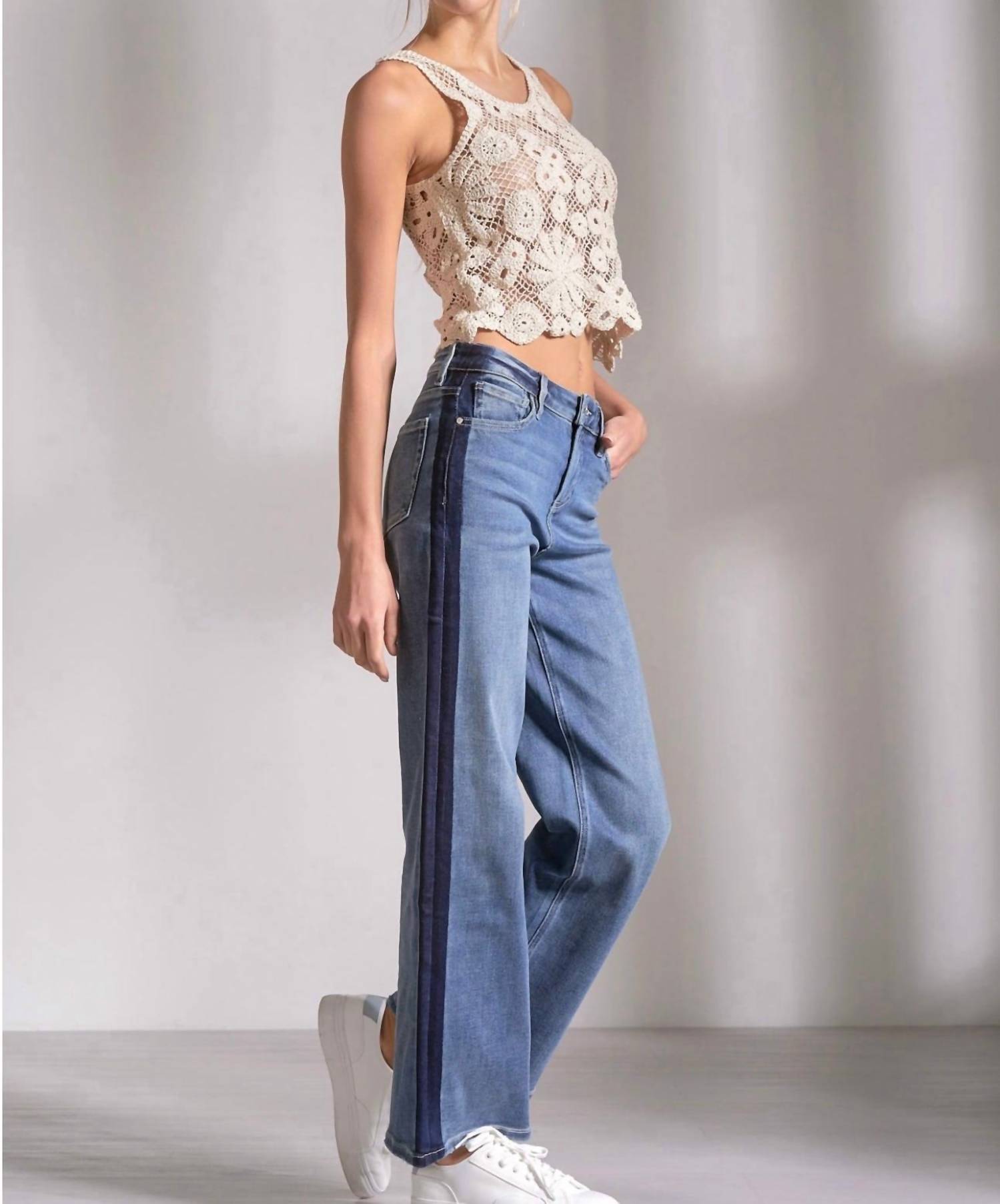 ELAN Jade Wide Leg Jeans in blue - women's jeans - detail view