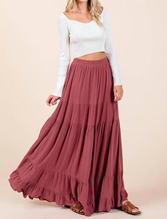 Mittoshop - Tiered Flowy Elastic Waist Lined Maxi Skirt