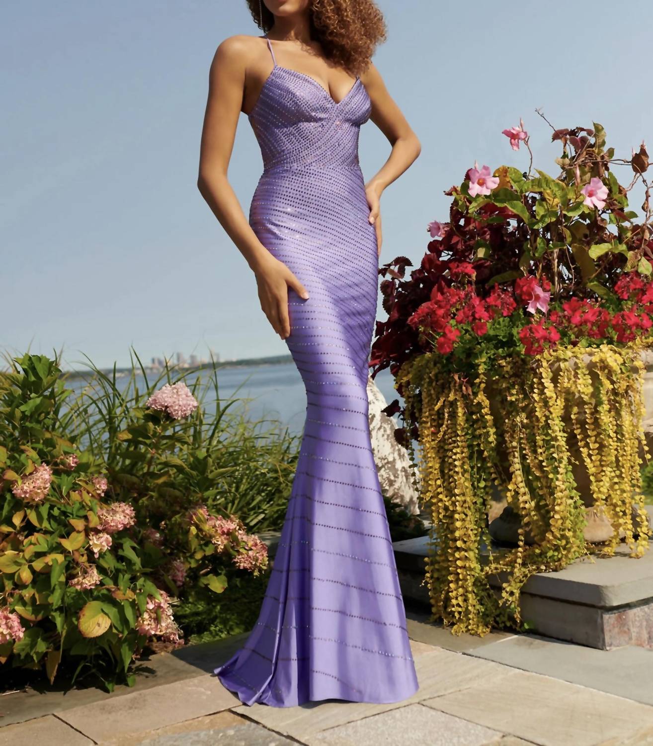 Faviana - Long Hotstone Lace-up Back Maxi Dress