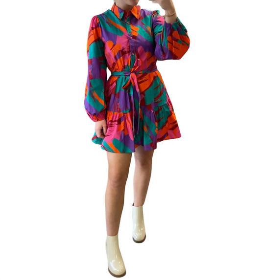 Peach Love - Multicolor Print Shirt Dress