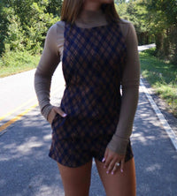 SAGE THE LABEL Merle Plaid Romper in navy blue auburn cream - women's pants - view 4