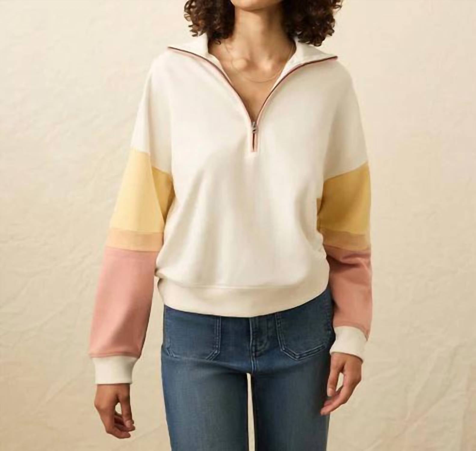 Faherty High Standard Fleece Quarter Zip Sweater in sunset dusk - women's sweater