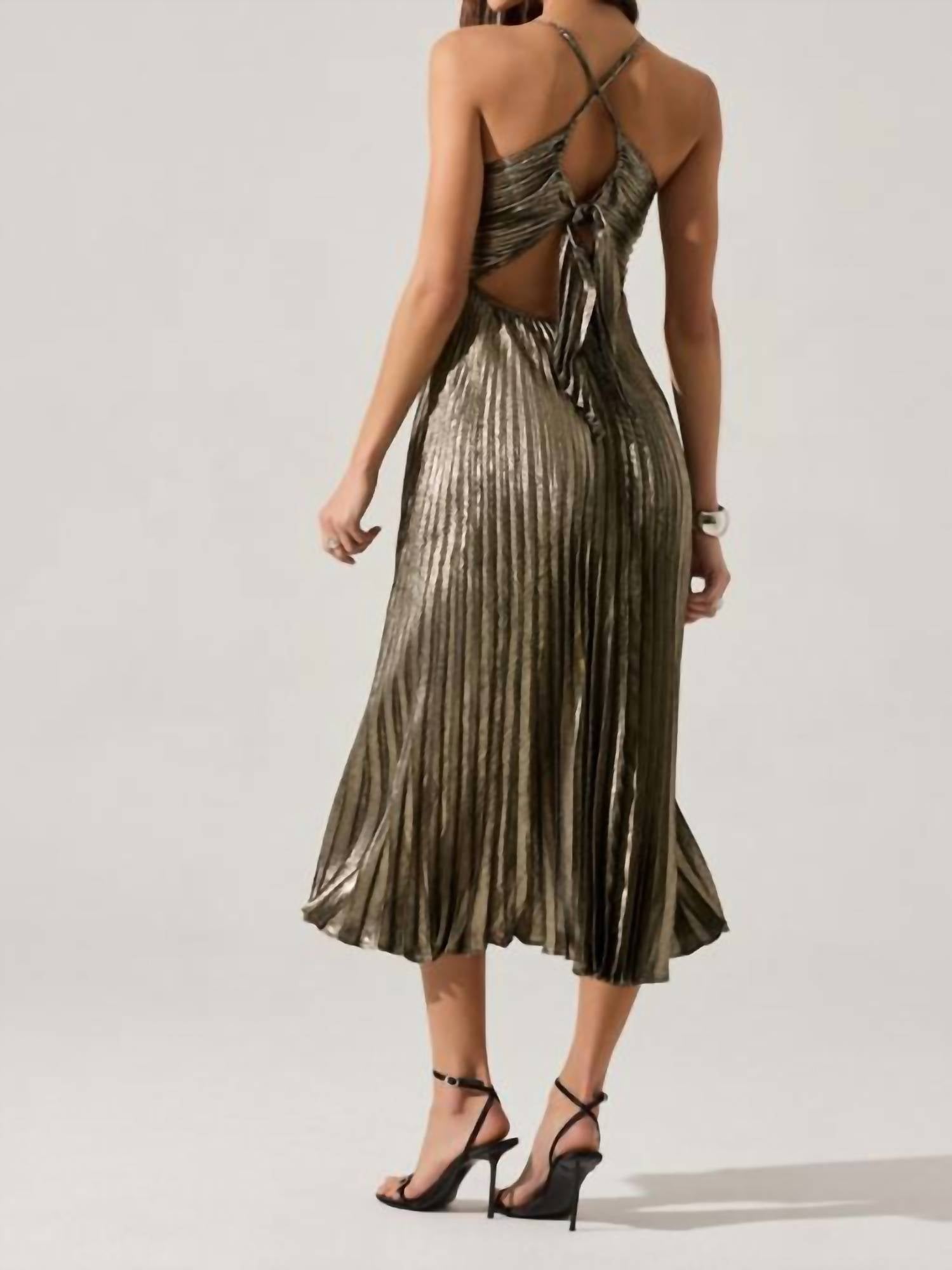 ASTR Blythe Dress in black gold - women's dress - detail view