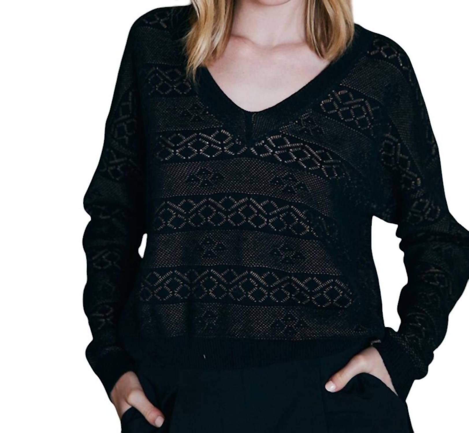 Autumn Cashmere - Reversible 2-Tone Pointelle Boxy V