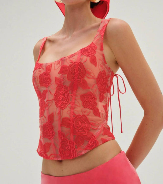 For Love & Lemons - Embroidered Roses Corset Top