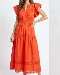 Thml - Eyelet Trim Flutter Sleeve Maxi Dress