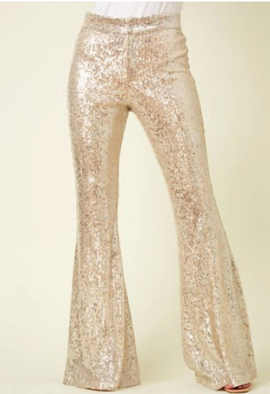 Wisteria Lane - Women's Comfy + Chic Flared Leg Sequins Trousers