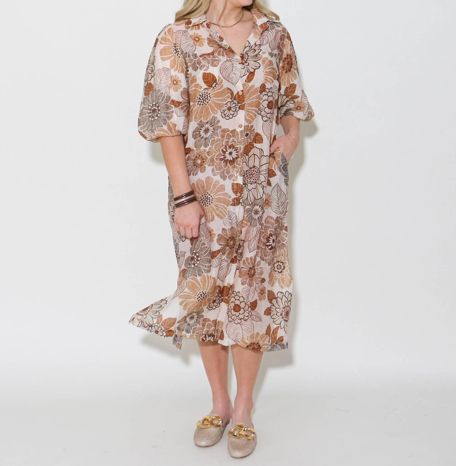 Thml - Puff Sleeve Floral Midi Dress