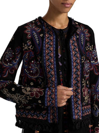 Johnny Was Women's Katiuska Short Fringe Jacket in black - women's jacket - detail view