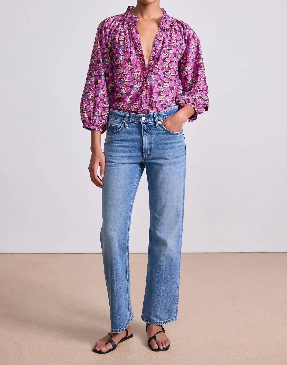 Apiece Apart - Trini V Neck Puff Sleeves Top