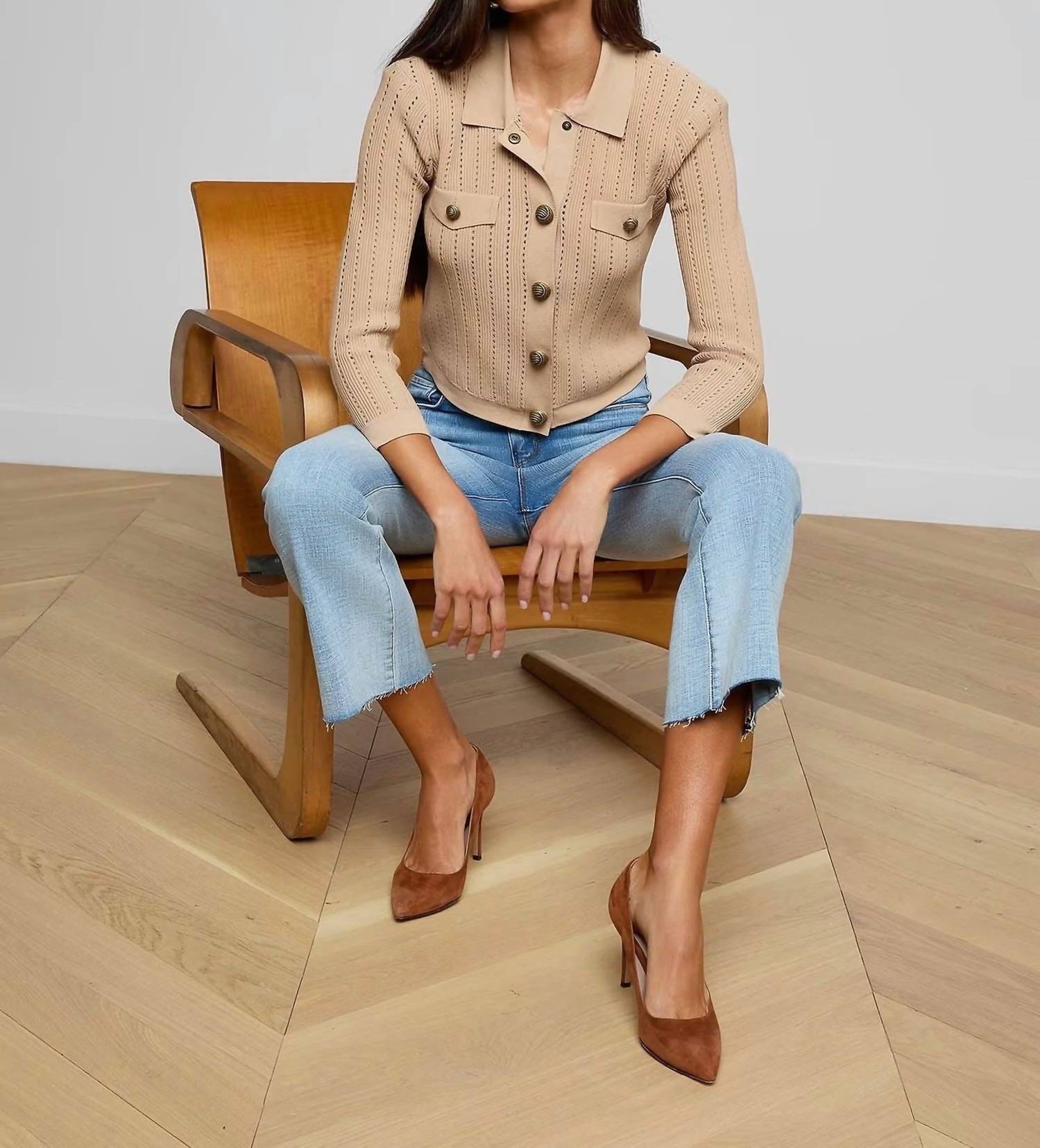 L'Agence - Collared Pointelle Knit Cardigan