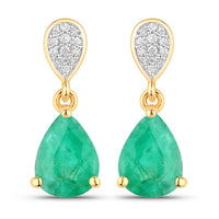 Diana M Jewels Women's Pear Natural Zambian Emerald Stud Earrings (2.28 Ct) - Classic Plus in 14k yellow gold - women's jewelry