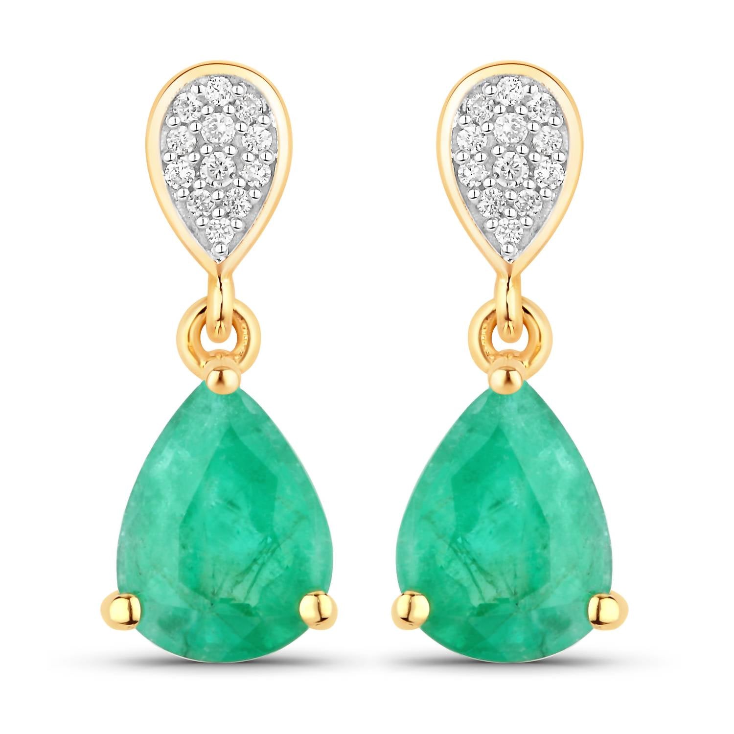 Diana M Jewels Women's Pear Natural Zambian Emerald Stud Earrings (2.28 Ct) - Classic Plus in 14k yellow gold - women's jewelry