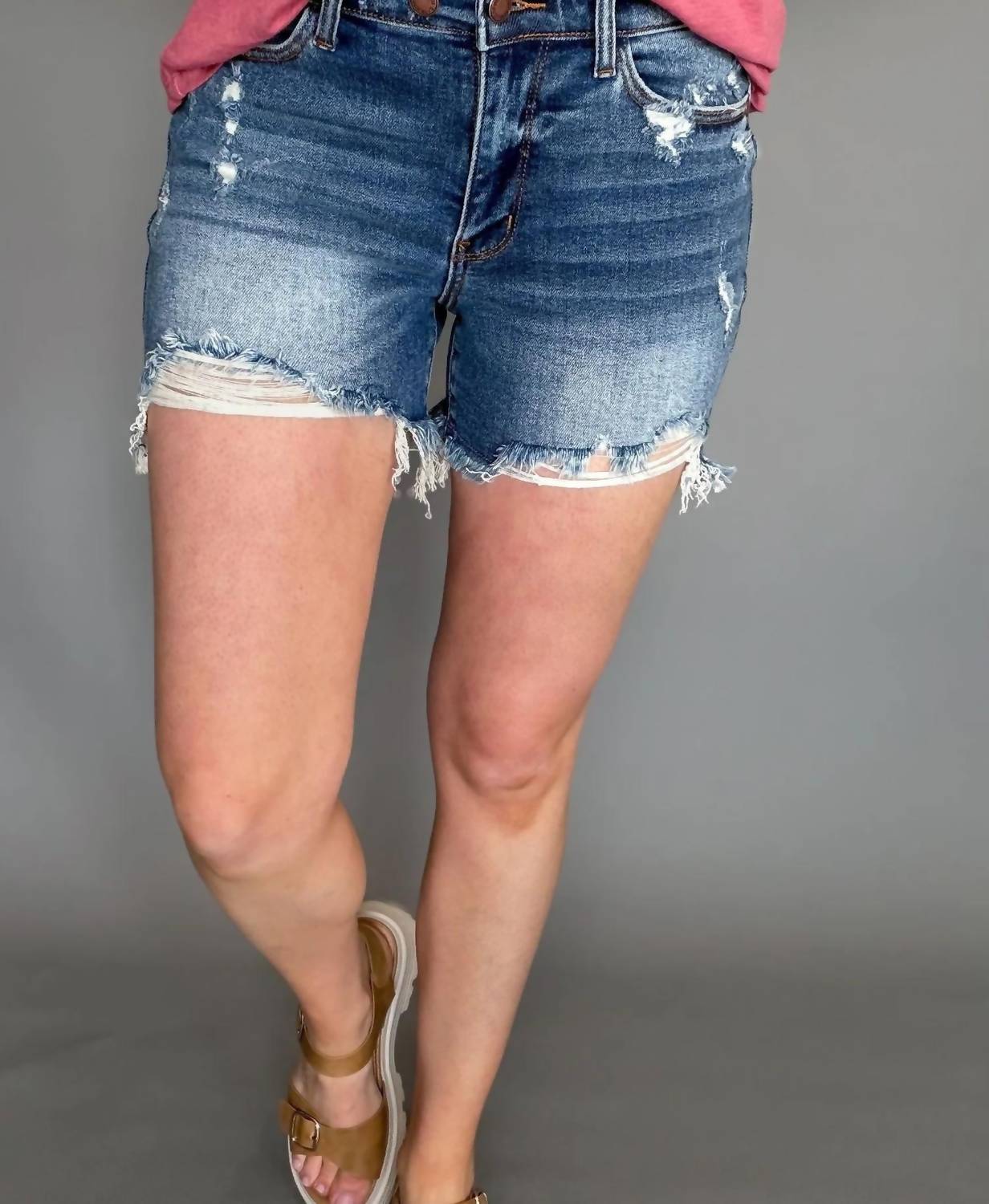 Judy Blue - Mid Rise Distressed Shorts
