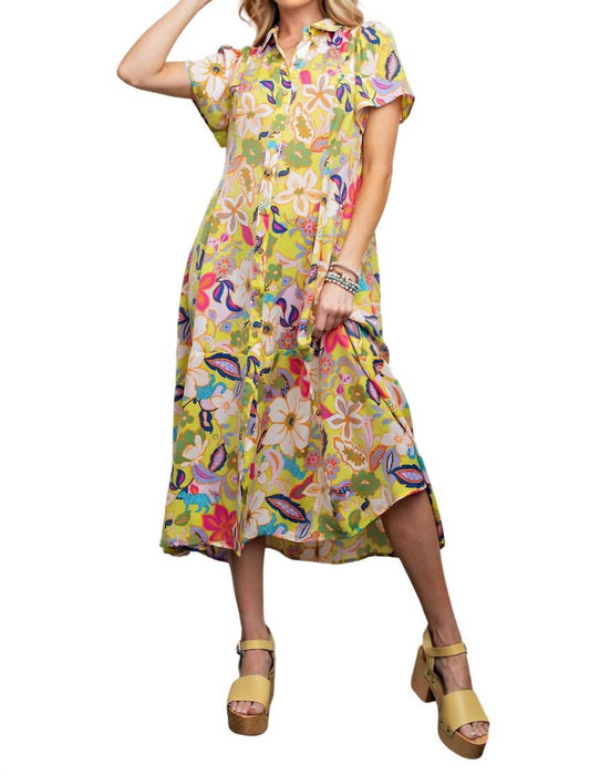 Easel - Floral Print Mirabelle Satin Shirt Maxi Dress