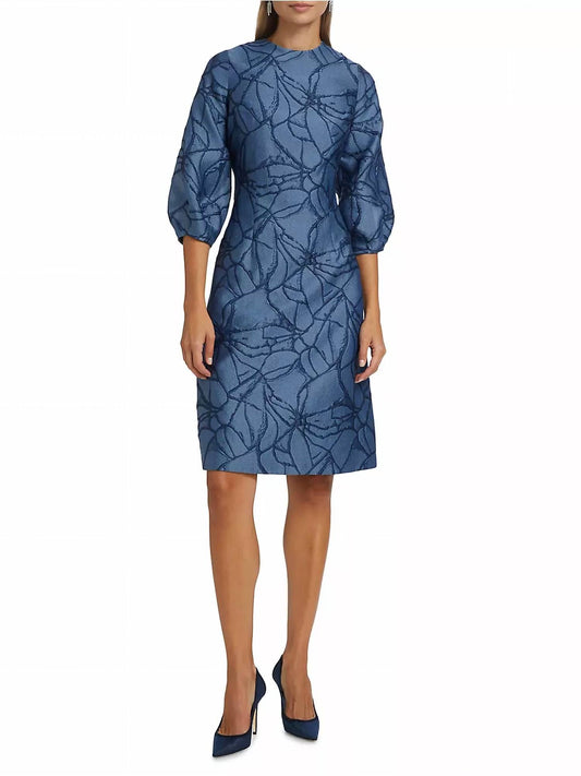 Teri Jon - Jacquard Shift with Balloon Sleeve